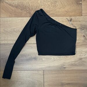 Poly spandex, small Black One-Shoulder Top
